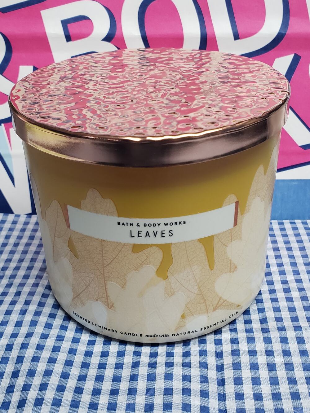 BBW Shine Through Jar Leaves Large 3 Wick Candle Home Fragrance Decor
